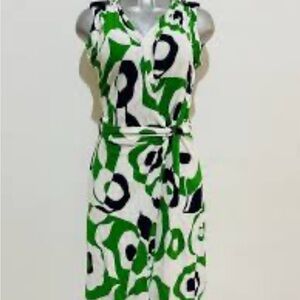 Banana Republic Green, White, and Blue Abstract Midi Wrap Dress.
